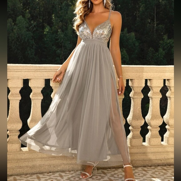 Luxe sequins open back party formal evening wedding gown dress - Picture 1 of 6